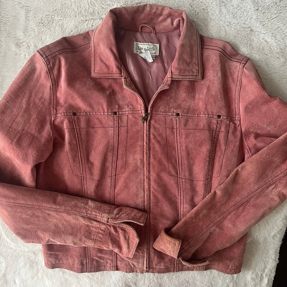 Women's Pink Suede Leather Jacket Size L y2k style